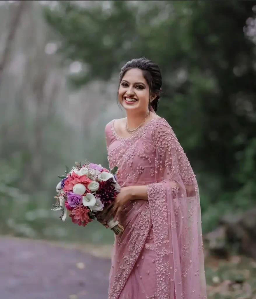 Pink Wedding Net Saree