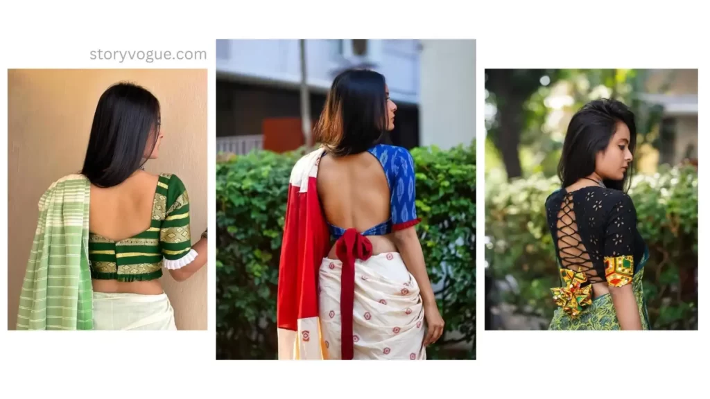 modern cotton saree blouse back neck design